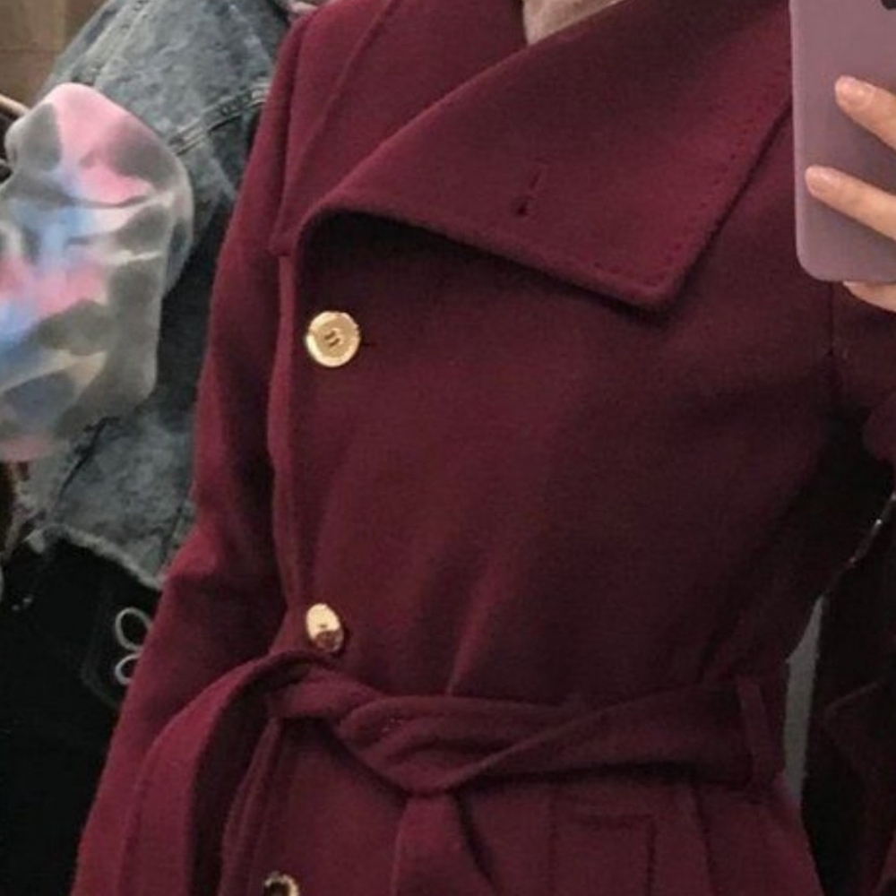 NWT Michael Kors Knee-length Burgundy Button/waist tie Peacoat. Size 10. - Picture 3 of 7